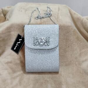 Nina Evening Bag w Crystal Embellishments SILVER